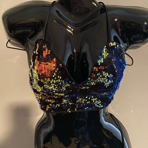 Multi color sequin crop top